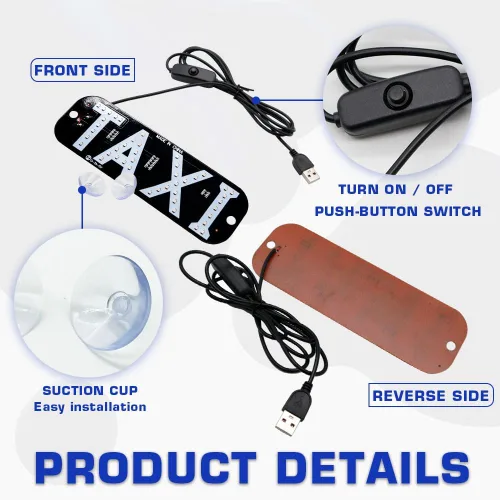 Vista 2 de Luz de señal de taxi botón de encendido/apagado USB, letrero LED brillante para taxi, colocación de ventana de ventosa para taxi automóvil (azul)