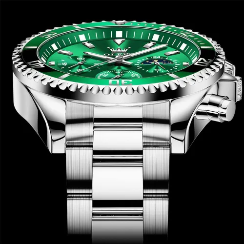 Vista 9 de OLEVS Mens Big Face Watches Stainless Steel Waterproof Date Analog Quartz Watches Fashion Business Chronograph Moon Phase Wrist Watches for Men