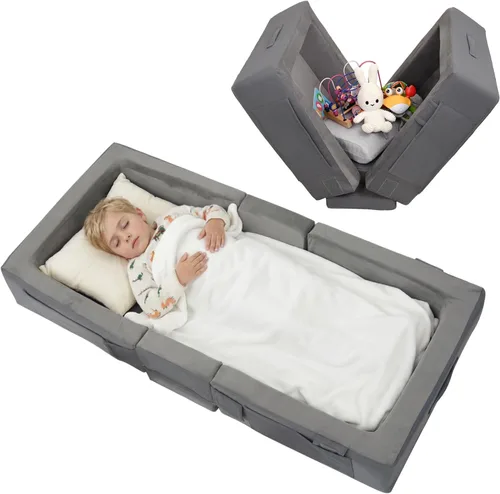 Vista 9 de ENITYA Foldable Toddler Travel Bed with Safety Rails & Storage Space