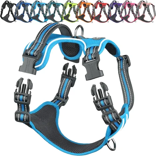 Vista 19 de Vivaglory - Arnés de arnés para perro sin tirones, XS, color negro, estampado with Handle Front and Back Clip for Training & Pulling, No Pull &