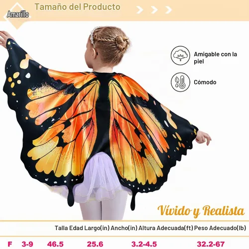 Vista 6 de Alas de mariposa monarca para niñas, disfraz de princesa de hada para niñas pequeñas, disfraz para hermana mayor, juguete para fiesta de baile