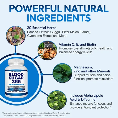 Vista 5 de BioScience Nutrition Suplemento de apoyo del azúcar en la sangre, de 20 hierbas y miltivitaminas con alfalipoico y canela