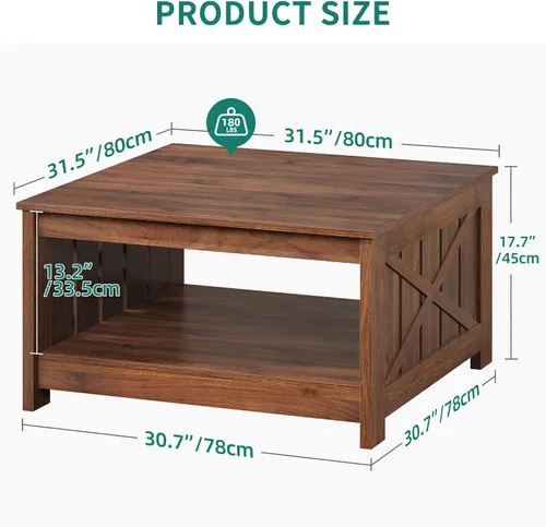 Vista 2 de DWVO Mesas de centro cuadradas para sala de estar, mesa de centro de granja con almacenamiento, mesa central de madera de 2 niveles