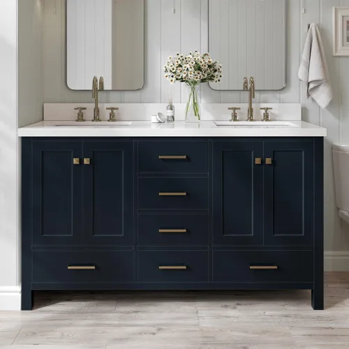 Vista 58 de ARIEL Cambridge - Mueble de baño con lavabo de 42 pulgadas, madera maciza, encimera de cuarzo blanco puro de 1.5 pulgadas, fregadero rectangular