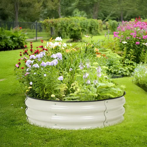 Vista 3 de BPS Cama de jardín elevada de metal, maceta galvanizada de 2.5 pies de diámetro, cajas de jardín elevadas para macetas de flores, verduras y hierbas