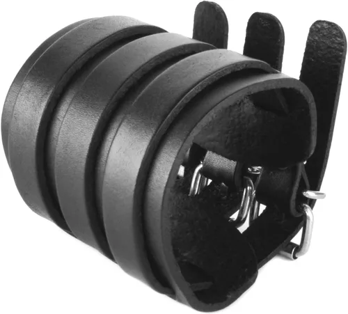 Vista 3 de HZMAN Brazalete ancho de cuero para hombre con triple correa de guantelete con hebilla de sujeción