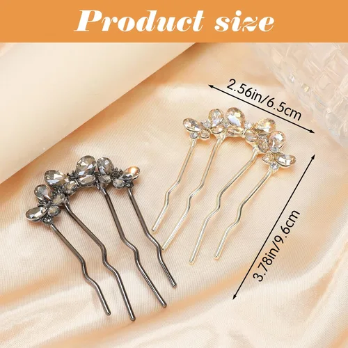 Vista 2 de 2 horquillas en forma de U, horquillas francesas, perlas, en forma de U, para moños, perlas, para mujeres, oro/negro, 3.78 x 2.56 pulgadas