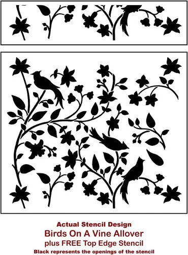 Vista 4 de Plantilla de pared de pájaros en una vid: plantillas reutilizables para un cambio de imagen del hogar