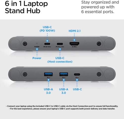 Vista 3 de Spigen ArcDock - Soporte para laptop con concentrador 6 en 1 USB-A 3.0, USB-C 3.0, PD 100W, 4K 60Hz HDMI, universal, ajustable, plegable, con base