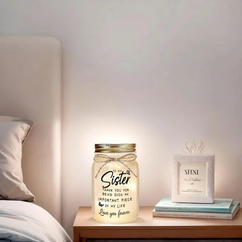Vista 7 de Regalos para hermanas de parte de la hermana, tarro decorativo con brillo cálido, regalos únicos para hermana, regalo de cumpleaños, Navidad, día