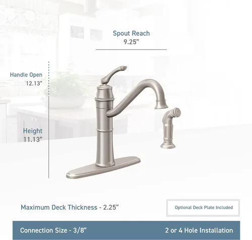 Vista 4 de Moen Wetherly 87999BRB - Grifo de cocina de arco alto de bronce mediterráneo con rociador lateral, 87999BRB