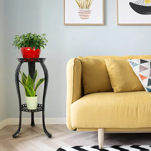 Vista 2 de Ufine Soporte de metal de 2 niveles para plantas para interiores y exteriores, soporte para macetas de hierro alto para porche de esquina, paquete