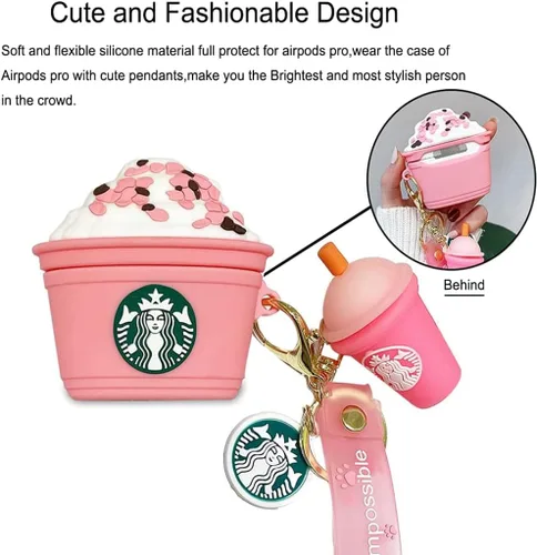 Vista 5 de Linda funda de helado con forma de taza Kawaii para AirPods Pro de segunda generación (Rosa)