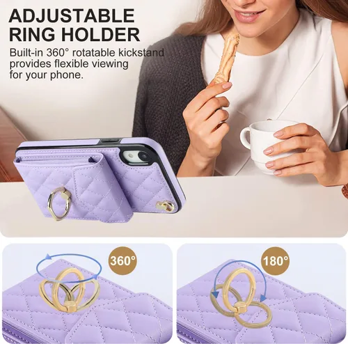 Vista 5 de Asuwish Funda de teléfono para iPhone XR 6.1 con protector de pantalla de vidrio templado y anillo RFID bloqueo tarjetero TPU Cell iPhoneXR