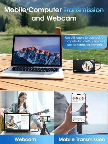 Vista 8 de Cámara digital, cámara de videoblogs 4K con enfoque automático para fotografía con tarjeta de 32 GB, cámara digital compacta portátil de 48