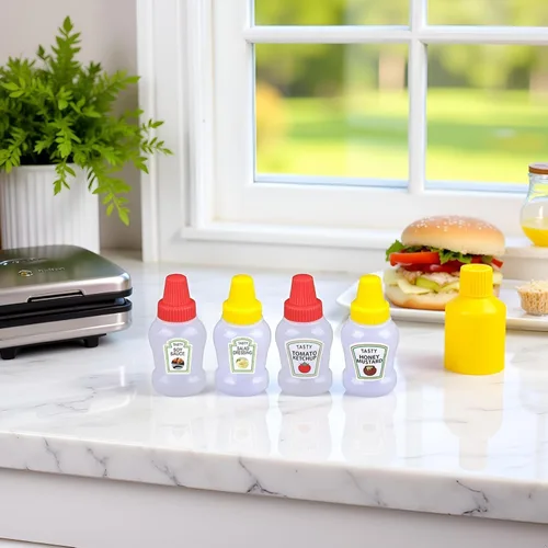Vista 7 de 4 mini botellas de ketchup para accesorios de caja Bento, mini botellas exprimibles de condimentos, dispensadores de aderezos de ensalada de miel