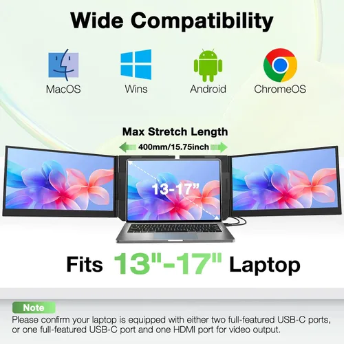 Vista 5 de Extensor de pantalla para portátil 15.6" Extensor de monitor triple Triple-plata