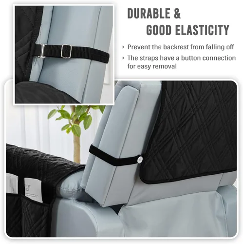 Vista 5 de BOCTOPUG Funda de terciopelo para silla reclinable, impermeable, reversible, resistente al agua, para perros y mascotas (negro, 30 pulgadas)