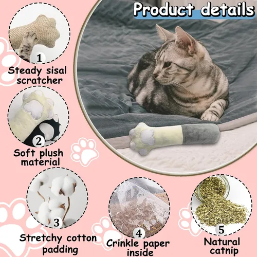 Vista 3 de Andiker Cat Toys - Patas de gato, 10.5 pulgadas, juguetes de hierba gatera con sonido arrugado, suave y duradero, juguetes interactivos para gatitos