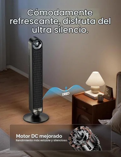 Vista 3 de DREO Ventilador de torre para dormitorio, velocidad de CC mejorada de 28
