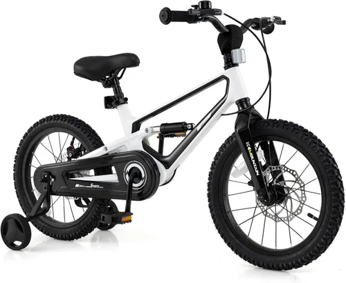 Vista 11 de BABY JOY Bicicleta para niños, bicicleta deportiva de aleación ligera de 16 pulgadas con frenos de disco dual, ruedas de entrenamiento, suspensión