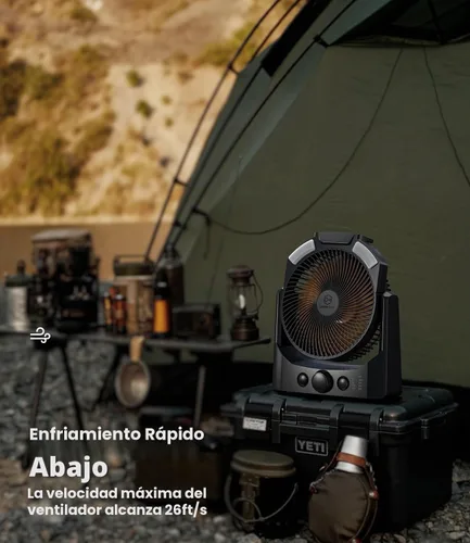 Vista 7 de Ventilador de campamento con linterna LED, ventilador de escritorio con pilas D de 8 pulgadas con temporizador, control de velocidad continuo