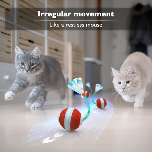 Vista 2 de YVE LIFE Pelota de juguetes interactiva para gatos de interior, [2025 recientemente actualizada] Pelota de gato ágil en movimiento con cola de malla