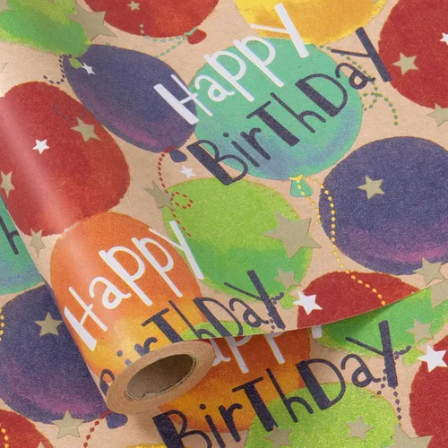 Vista 15 de RUSPEPA Rollo de papel de regalo de estraza - Patrón colorido de globos de cumpleaños - 30 pulgadas x 100 pies