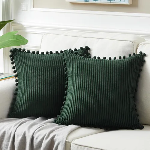 Vista 47 de Fancy Homi Juego de 2 fundas de almohada decorativas negras de 12 x 12 pulgadas con pompones para sofá y cama, decoración moderna de estilo bohemio