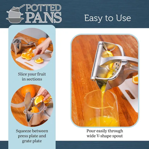 Vista 4 de Potted Pans Manual Citrus Juicer Hand Press - Exprimidor de limón de metal grande de 6.4oz para pomelo naranja y lima Más