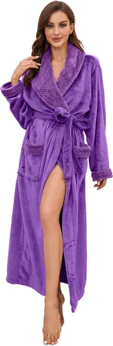 Vista 9 de HEARTNICE - Bata larga de forro polar para mujer, batas suaves y esponjosas para mujer, batas de baño cálidas, abrigo cómodo para el hogar de Negro