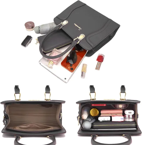 Vista 6 de Soperwillton Bolsos de mano para mujer, bolsas de hombro, cartera, bolsa de mano, juego de 3 piezas