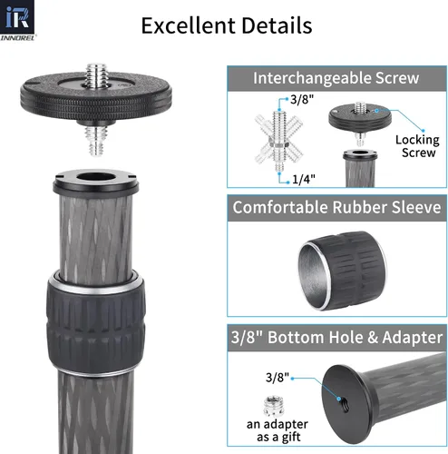 Vista 5 de INNOREL ER362C Universal 10 capas de fibra de carbono trípode centro columna extensión extensión poste extensor - dos secciones media columna