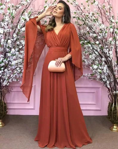 Vista 2 de FZETVN Vestido de noche de gasa con cuello en V para madre de novia