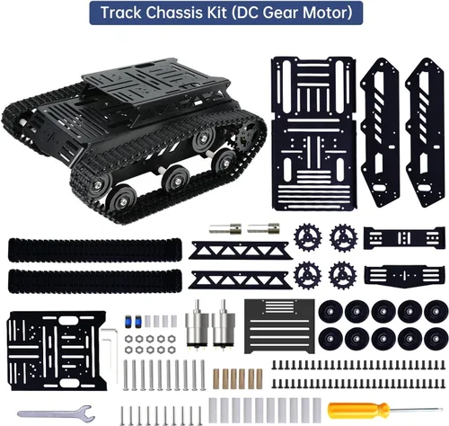 Vista 14 de Chasis de automóvil tanque con motor de engranaje de CC, chasis robot absorbente de golpes, plataforma móvil robótica de metal completo para Arduino