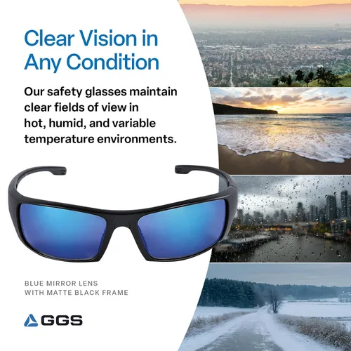 Vista 3 de Bullhead Safety Dorado - Lentes de seguridad con doble lente, ANSI Z87+, lentes de luz azul con protección contra la luz UV y revestimiento marco