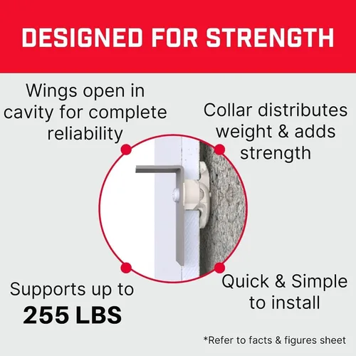 Vista 6 de Bullfix - Kit de anclajes y tornillos para paneles de yeso, soporta 255 libras, paquete de 6 Heavy Duty Drywall Anchors for Shallow Hollow Cavity