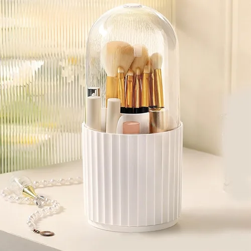 Vista 6 de Organizador de cosméticos de plástico para brochas de maquillaje, caja de almacenamiento giratoria para maquillaje, organizador de maquillaje