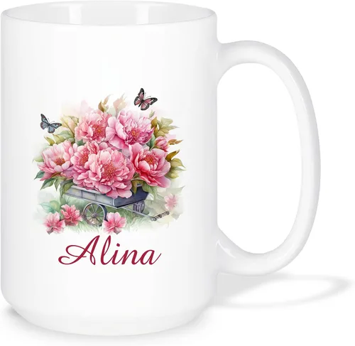 Vista 15 de Taza personalizada para amantes de los girasoles con nombre, regalos personalizados para amantes de las flores, taza de café de cerámica