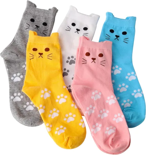 Vista 7 de Gaoport 5 Pairs Cat Socks Women,Animal Cute Socks for Women,Funny Christmas Gifts for Cat Lovers
