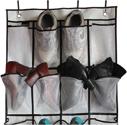 Vista 7 de Organizador de zapatos para colgar sobre la puerta, antideslizante para colgar zapatos, soporte para zapatos detrás de la puerta con 24 bolsillos