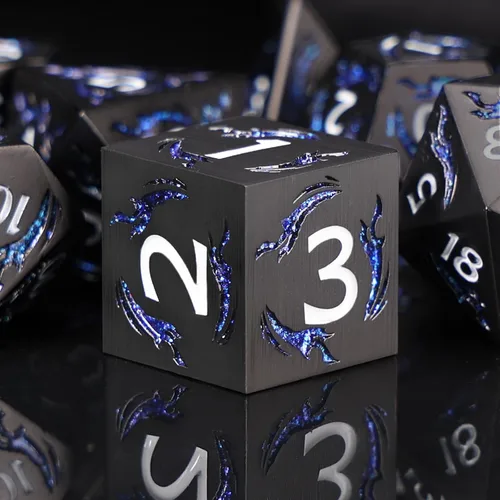 Vista 4 de Juego de dados de metal, 7 piezas de dados metálicos DND, dados poliédricos D&D con caja de metal de regalo para juego de mesa de Calabozos