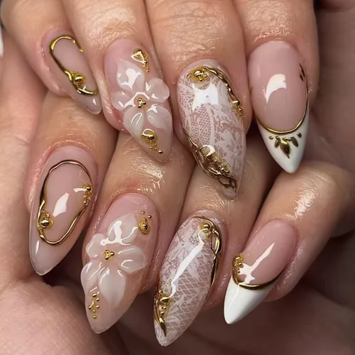 Vista 3 de 24 uñas postizas medianas a presión con forma de almendra, color LMT-7-81