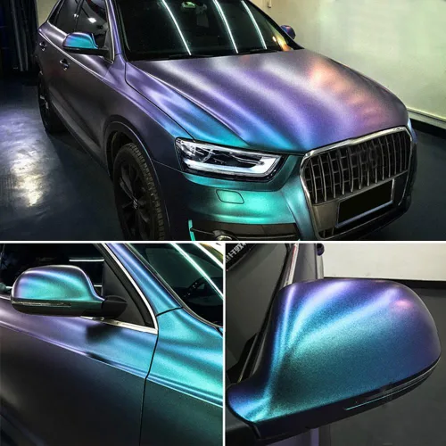 Vista 9 de Vinilo Adhesivo Camaleón Morado Galaxia Mate a Azul Claro con Brillo, Rollo de Vinilo Autoadhesivo para Automóvil con Cambio de Color, 11.8'' x