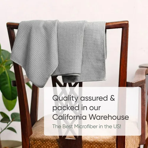 Vista 6 de Toallas de cocina de microfibra con tejido gofre, absorbentes, sin pelusas, gruesas, reutilizables, comerciales, suaves, para manos, té, vidrio Gris