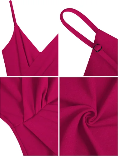 Vista 7 de Missufe Vestido de cóctel para mujer, con cuello en V, sin mangas, fruncido, entallado, con abertura, para verano, fiesta, cóctel