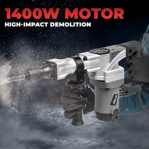 Vista 3 de XtremepowerUS - Martillo de demolición eléctrico de 1400 vatios, juego de brocas de cincel de punta y plana, rompedor de concreto para construcción