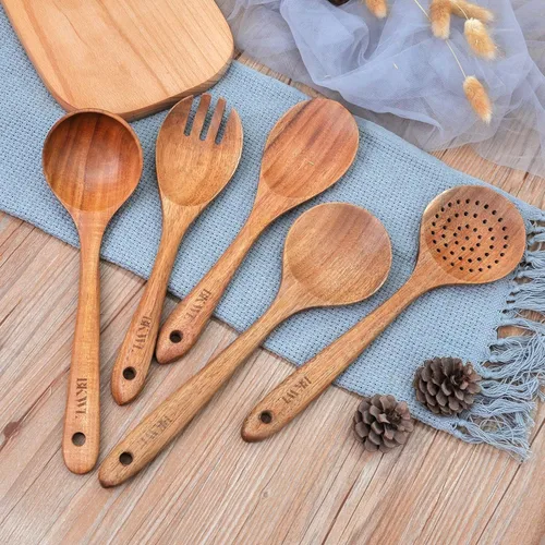 Vista 4 de Juego de 10 utensilios de cocina de madera para cocinar, cucharas de madera y espátula (10)