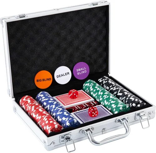 Vista 9 de Homwom Juego de póquer para viajar, 100 piezas, 5 colores, fichas de póquer profesionales en caja de regalo de cartón, fichas de póquer de casino