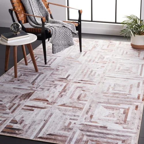 Vista 8 de SAFAVIEH Colección de alfombras lavables de piel sintética, alfombra de pasillo de 2 pies 6 pulgadas x 8 pies, beige y marrón, antideslizante